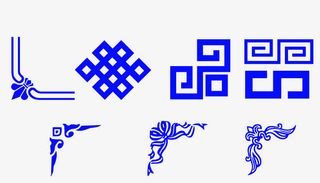 蓝色中国风花纹边框免抠