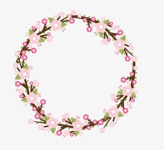 婚礼手绘桃花花环免抠