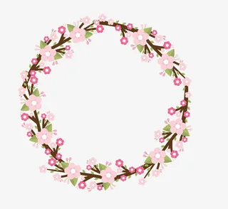 婚礼手绘桃花花环免抠