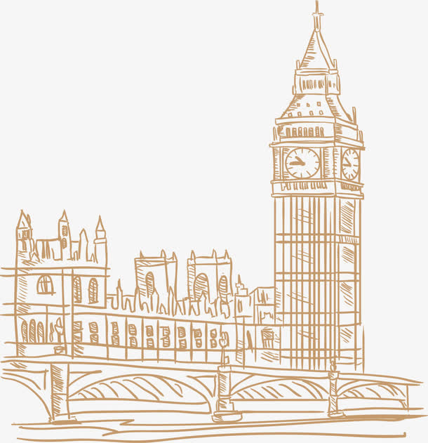 红色线条英国大本钟免抠