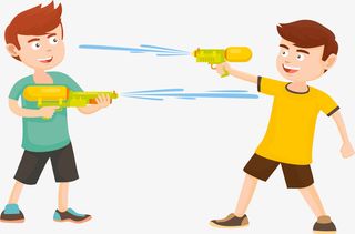 微笑卡通玩水枪男孩免抠