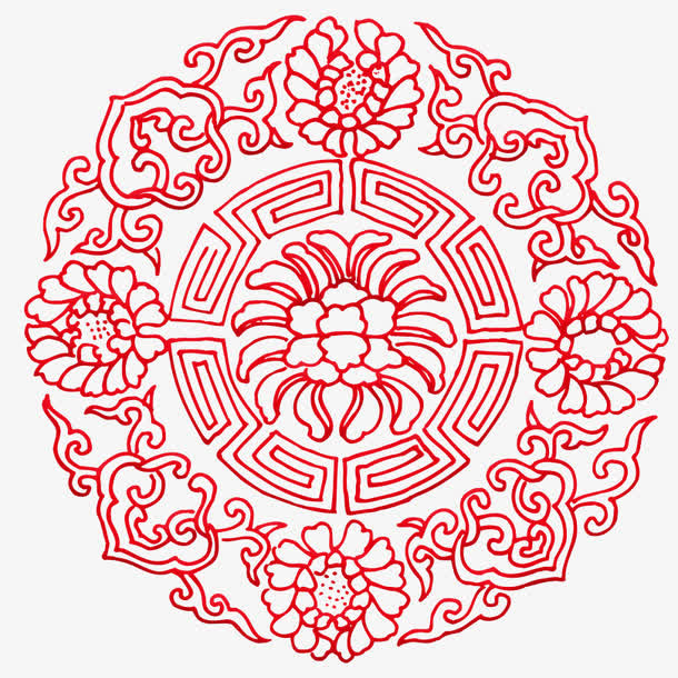 红色花朵线条底纹古典暗纹免抠免抠