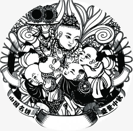 中秋节黑色小人花纹免抠