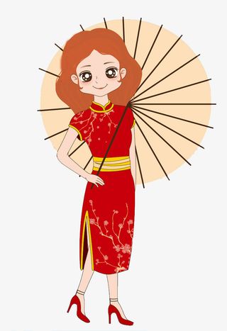 卡通旗袍美女免抠