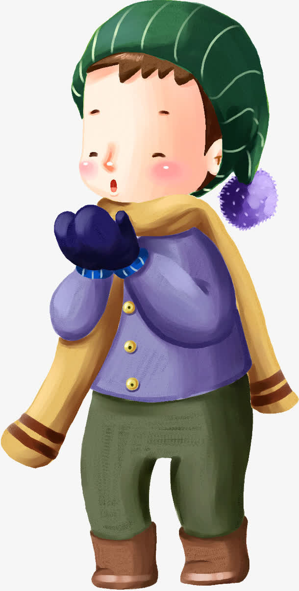可爱手绘呵气带帽人物免抠