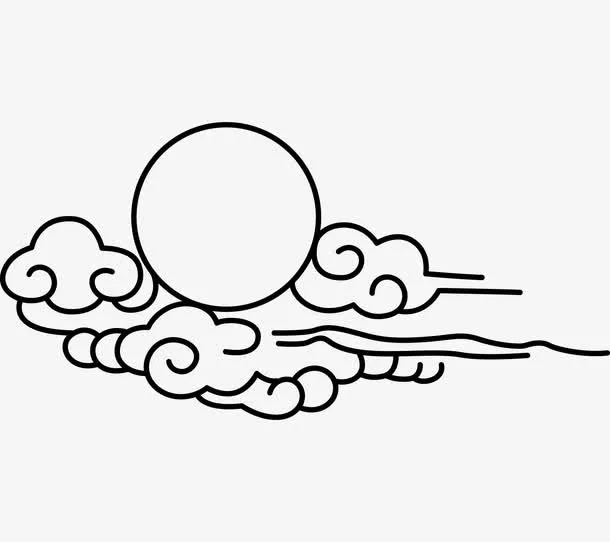 线描祥云月亮免抠