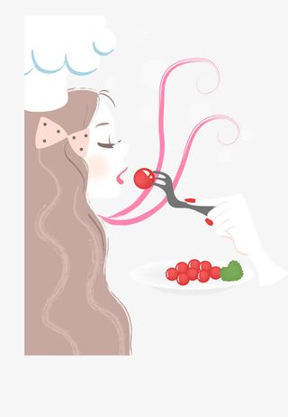 吃果子的女生矢量图免抠