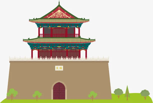 矢量图中国风古楼免抠