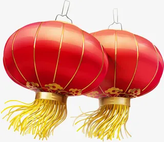 灯笼椭圆形灯笼两只大红色灯笼免抠