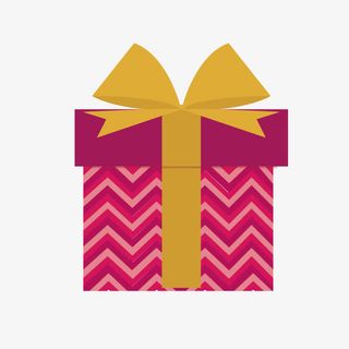 手绘黄色蝴蝶结红色礼盒免抠