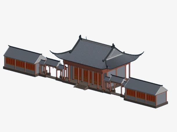 有质感的古代长廊建筑免抠