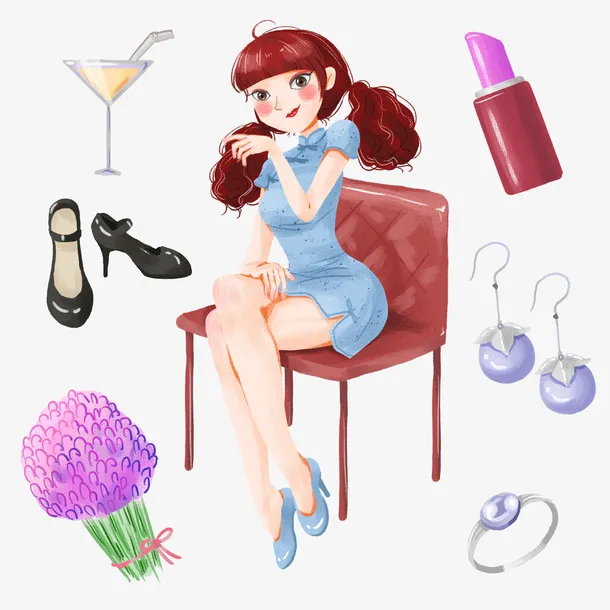 爱购物的美少女元素免抠