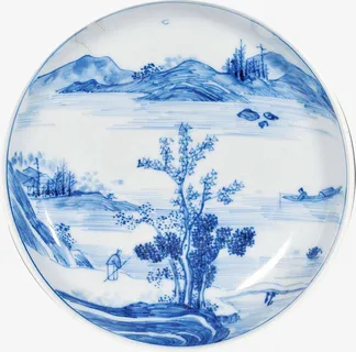 水墨青花瓷盘免扣png素材免抠