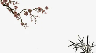 水墨画效果的梅花竹字免抠