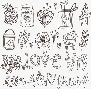 手绘风手账婚礼元素免抠