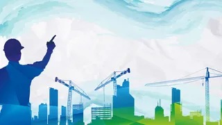 创意人物工地剪影安全生产海报背景素材高清