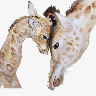 手绘温馨的长颈鹿母女免抠