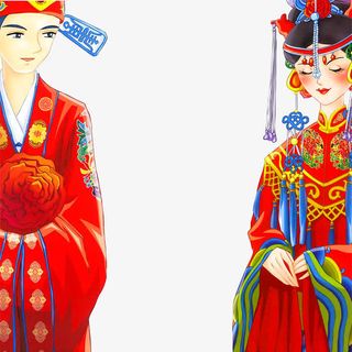 卡通手绘中式婚礼免抠