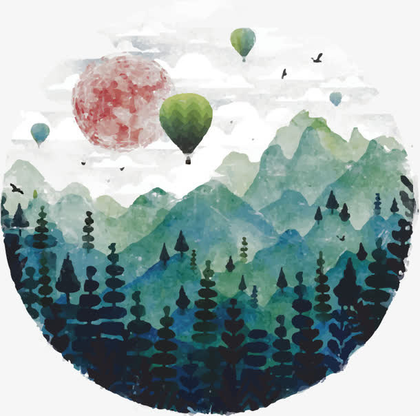 自然风景印花矢量图免抠手绘/卡通手绘元素