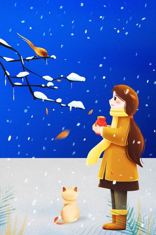 冬天雪花卡通人物背景图高清