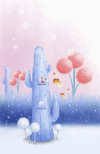 夏日清新卡通仙人掌粉色海报背景高清