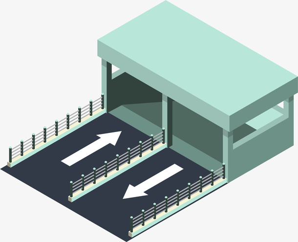 手绘立体房子停车场免抠