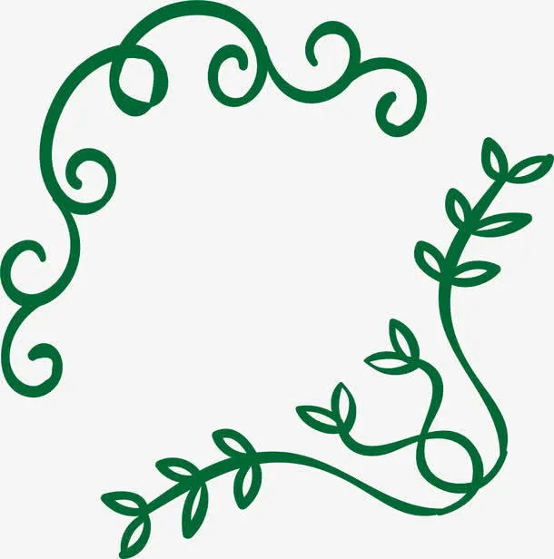 深绿色手绘花藤免抠