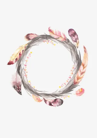 圆形羽毛复古装饰边框相框免抠