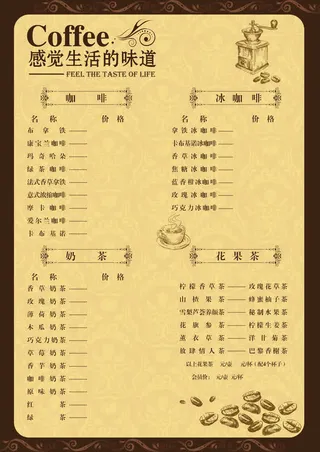 咖啡厅点餐单设计免抠