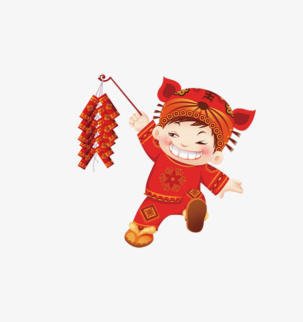 可爱的红衣小孩放鞭炮免抠