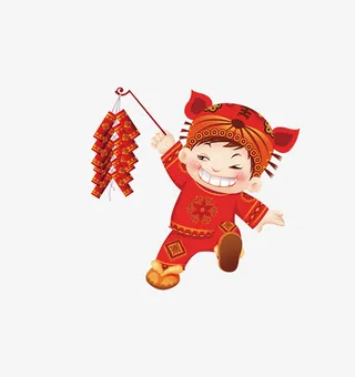 可爱的红衣小孩放鞭炮免抠