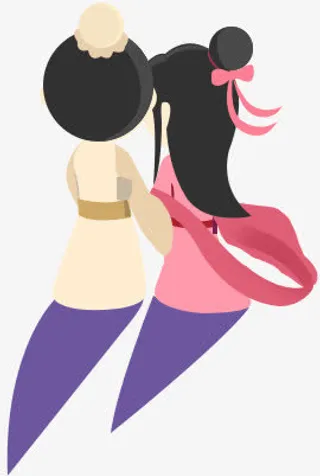 扁平手绘浪漫情人节牛郎和织女免抠