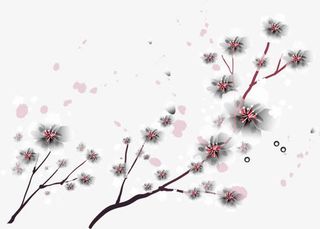 卡通手绘桃花枝免抠