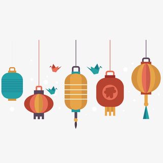 彩色扁平化灯笼元素免抠
