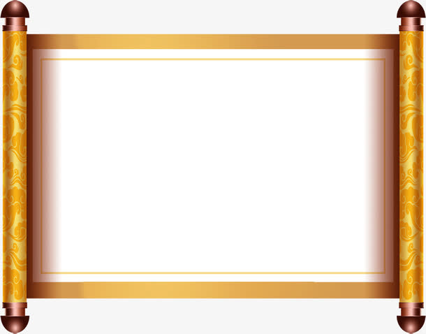 黄色花纹画卷装饰免抠