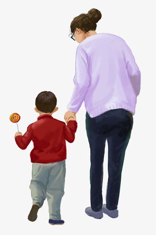 手绘亲子插画母亲节手拉手的母子免抠手绘/卡通卡通元素