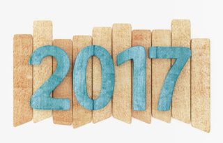 原木板上的蓝色2017创意海报免抠