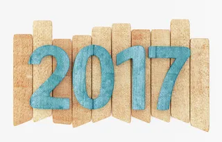 原木板上的蓝色2017创意海报免抠