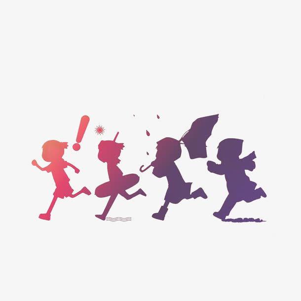 追赶的小孩剪影免抠