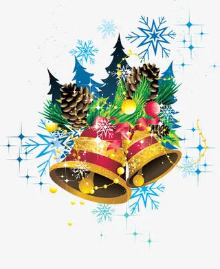 手绘蓝色雪花圣诞铃铛免抠