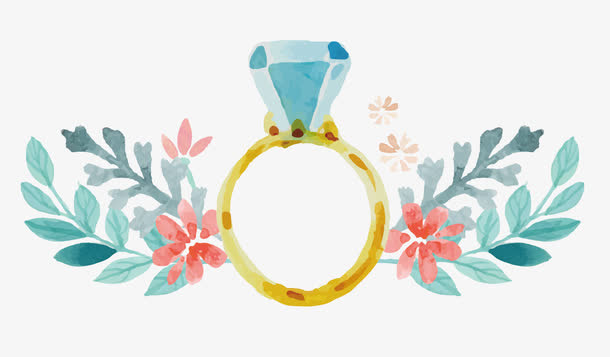 手绘鲜花钻石戒指免抠