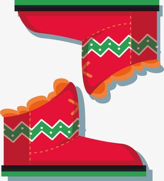 红色圣诞节花纹雪地靴免抠