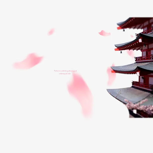 日本漂浮樱花及建筑免抠
