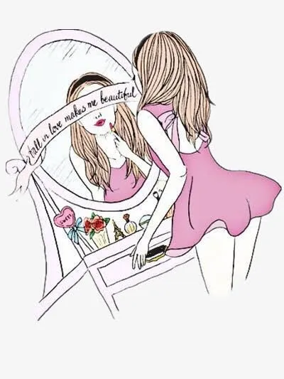 照镜子化妆的女生免抠