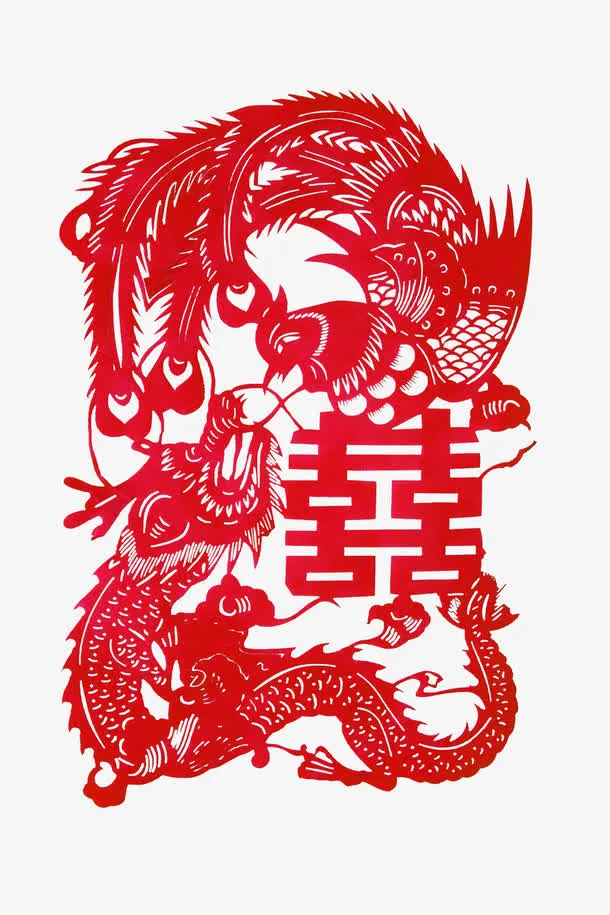 剪纸双喜免抠