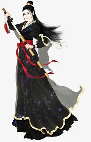黑衣长剑女子立绘古风免抠