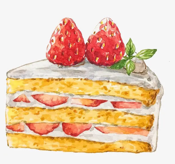 手絵草莓切片蛋糕免抠