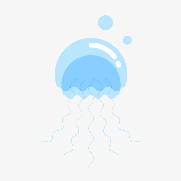 蓝色卡通水母矢量图免抠