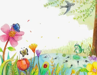 春天景物装饰边框免抠