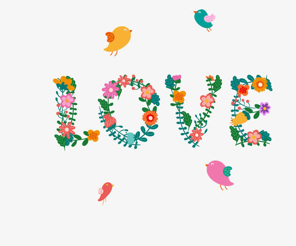 矢量花鸟love造型免抠